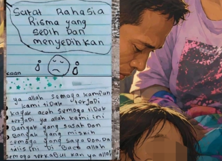 Risma tidak pernah pulang ke rumah karena rumahnya sudah rata. Ia "pulang" di tenda, meninggal di pangkuan ayahnya.